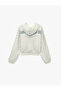 Silvery Long Sleeve Hooded Crop Sweatshirt with Back Print - 2
