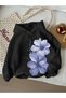 Unisex Black Blue Shining Floral Printed Hooded Sweatshirt Printed Premium Oversize T-Shirt