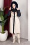 Plush Lined Color-Decorated Coat Lacviert Hm2963 - 5