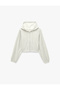 Silvery Long Sleeve Hooded Crop Sweatshirt with Back Print