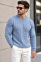 Hair Knit Crew Neck Wool Blend Men's Knitwear Sweater - Blue - 4