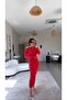 Red Polyamide Fabric Draped Midi Dress - 5
