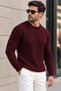 Hair Knit Crew Neck Wool Blend Men's Knitwear Sweater - Burgundy - 4