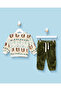 Infant Boys White Printed Sweatshirt with Green Jogger Pants 2 Piece Set