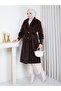 Fox Fabric Button Detail Double-Breasted Collar Soft Textured Women's Long Tunic Coat - 4
