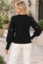 Women's Round Neck Long Sleeve Balloon Sleeve Openwork Cuff and Ribbed Knit Detailed Stylish Elegant Casual Black Knitwear Sweater - 3