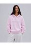 Pink Star Stone Detailed Oversized Hooded Sweatshirt Hoodie