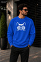 Men's Printed Crew Neck Casual Regular Fit Sweatshirt with Cat Illustration and Glasses
