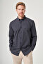 Black-White Buttoned Collar Long Sleeve Pocketless Slim Fit 100% Cotton Shirt 1004260204 - 3