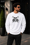 Men's Printed Crew Neck Casual Regular Fit Sweatshirt with Cat Illustration and Glasses
