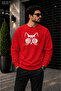Men's Printed Crew Neck Casual Regular Fit Sweatshirt with Cat Illustration and Glasses
