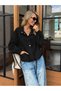 Black Women's Water Repellent Oversize Parachute Jacket – Zippered and Snap-Pocketed, Adjustable Waist, Seasonal - 4