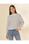 Women Grey And White Striped Long Sleeve T Shirt