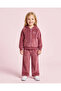 Girls Burgundy Embroidered Velour Hooded Jogger Set