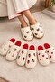 Set of 4 Cherry - Strawberry - Heart - Teddy Bear Embroidered Plush Closed Toe 3 cm Sole Home Slippers Byndset02 - 3