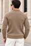 Men's Hair Braided Patterned Long Sleeve Polo Collar Knitwear Sweater - Mink - 4