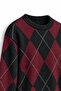 Nash - Burgundy - Diamond Pattern Crew Neck - Oversize Fit - Cotton Men's Sweater - 5