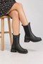 Women's Black Genuine Leather Elastic Zippered Chealsea Boots