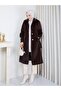 Fox Fabric Button Detail Double-Breasted Collar Soft Textured Women's Long Tunic Coat - 3