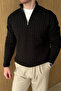 Alba Premium Hair Weave Half Zipper Stand Collar Men's Knitwear Sweater - 7