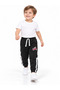 16009-26 Boy's Car Embroidered White Striped Elastic Jogger Pants 1–4 Years - 2