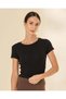 Women Black Plain Ribbed Crew Neck T-Shirt