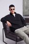 Men's Regular Fit Stand Collar Half Zipper 3 Thread Sweatshirt