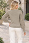 Women's Round Neck Long Sleeve Balloon Sleeve Openwork Cuff and Ribbed Knit Detailed Stylish Elegant Casual Mink Knitwear Sweater - 3