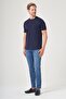 Navy Blue Crew Neck Short Sleeve Knitted Slim Fit Flexible Basic T-Shirt 1011260184 - 2