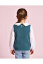 Girl Teal Embroidered Collar Twofer Top - 4