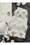 Ecru Ribbon Patterned 4-Piece Bra and Long Sleeve Premium Waffle Pajama Set - 5