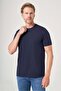 Navy Blue Crew Neck Short Sleeve Knitted Slim Fit Flexible Basic T-Shirt 1011260184 - 3