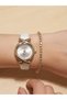 Women's Wristwatch Puleather Bracelet Gift Stylish Elegant White Cord Watch Jewelry Set Frn41