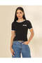 Women Black Printed Contrast Rib T-Shirt