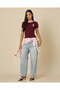 Women Burgundy Printed Contrast Rib T-Shirt - 2