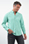 Green Buttoned Collar Long Sleeve Slim Fit Cotton Shirt 1004260235