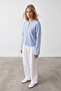 Women's Blue Crew Neck Buttoned Shepherd Stitched Cardigan Alc-X15852 - 2