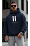 Erkek Pause Print Design Trendy Oversize Hooded Sweatshirt Relaxed Fit Casual Sports