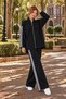 Women's Zippered Striped Pique Knit Pants and Knitwear Set - 5