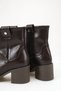 Women's Brown Matte Patent Leather Round Toe Metal Pin Detailed Non-Zipper Pull-On Boots - Comfortable Non-Slip Thermo Sole - 4