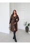 Black Oversized Wide Cut Belted Faux Leather Trench Coat - 3