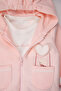 Two-Stranded Hooded Cardigan 3-Piece Set (the Clouds) Pink - 3