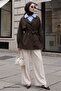 Striped Garnished Bitter Brown Lined Trench Coat