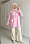 Women's Daisy Flower Embroidered Letter Print Detailed Loose Long Sweat Tunic - 3