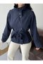 Mock Neck Belted Short Trench Coat - 7