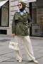 Striped Garnished Khaki Lined Trench Coat