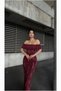 Scuba Detailed Strapless Evening Dress Stone Flexible Fabric Dress - 2