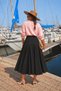 Black High Waist Pleated Midi Length A-Line Long Skirt - 3