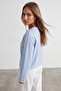 Women's Blue Crew Neck Buttoned Shepherd Stitched Cardigan Alc-X15852 - 4