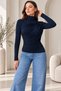 Women's Draped Blouse High Neck Gathered Detailed Long Sleeve Stretchy Stylish Blouse - 3